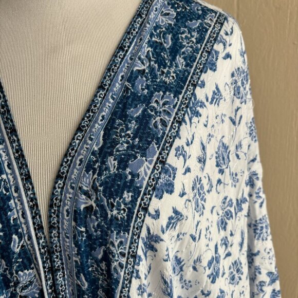 Boho Floral Print Tassel Trim Beachy Open Front Kimono Mi Ami - Picture 4 of 10